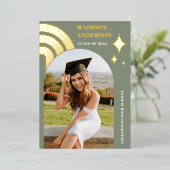 セージグリーンレインボーアーチとスターズ卒業 箔招待状 (立ち正面)