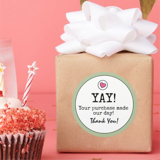 セージグリーンレトロとハートビジネスありがとう ラウンドシール (パーティー)