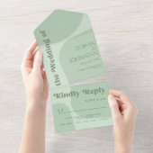 セージグリーンレトロはっきりしたタイポグラフィ結婚ズ オールインワン招待状 (貼ってはがせる)