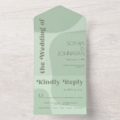 セージグリーンレトロはっきりしたタイポグラフィ結婚ズ オールインワン招待状 (内側)