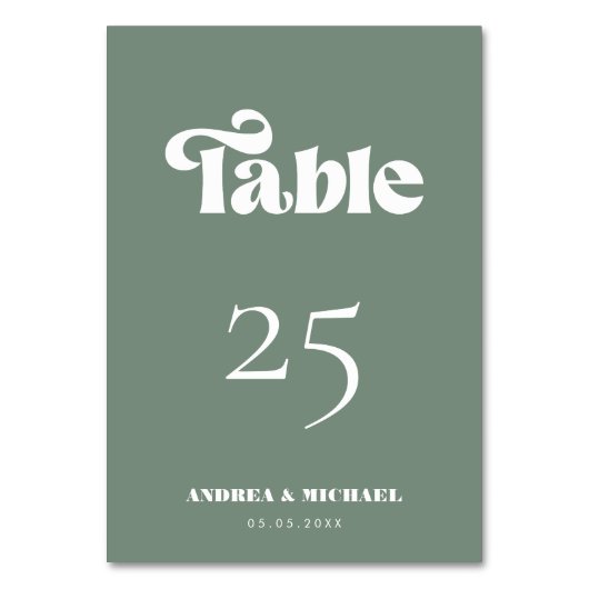 セージグリーンレトロシンプルタイポグラフィモダン結婚ズ テーブルナンバー (正面)