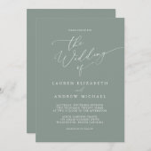 セージグリーンロマンチックミニマル結婚式招待状 招待状 (正面/裏面)