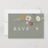 セージグリーンワイルドフラワーウェディングRSVP QRコードカード ノートカード (正面)