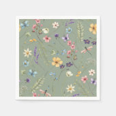 セージグリーンワイルドフラワーエレガントブライダルシャワー スタンダードカクテルナプキン (正面)