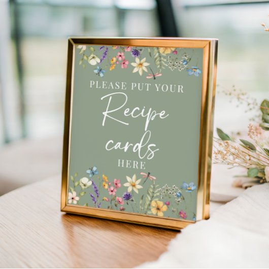 セージグリーンワイルドフラワーズブライダルシャワーレシピサイン ポスター