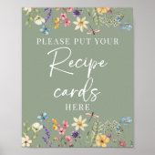 セージグリーンワイルドフラワーズブライダルシャワーレシピサイン ポスター (正面)