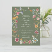セージグリーンワイルドフラワーズ結婚式招待状 招待状 (スタンド正面)