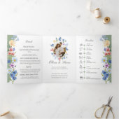 セージグリーンワイルドフラワートリフォールド結婚式招待状 三つ折りプログラム (内部)