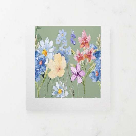 セージグリーンワイルドフラワートリフォールド結婚式招待状 三つ折り招待状 (カバー)