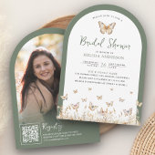 セージグリーンワイルドフラワーバタフライアーチブライダルシャワー 招待状
