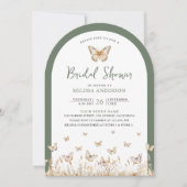 セージグリーンワイルドフラワーバタフライアーチブライダルシャワー 招待状 (正面)