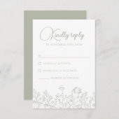 セージグリーンワイルドフラワーフローラエレガントな結婚式 出欠カード (正面/裏面)