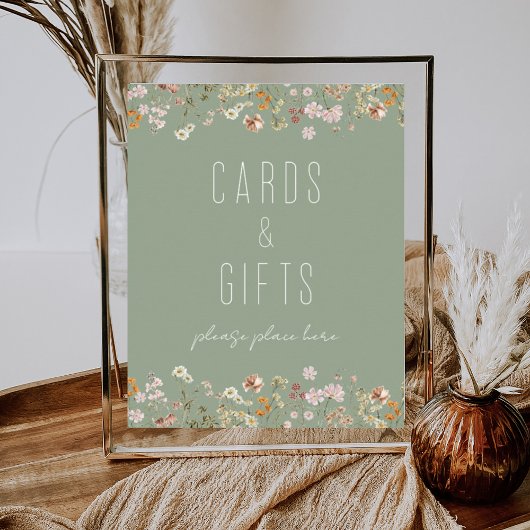 セージグリーンワイルドフラワーブライダルシャワーカードギフト ポスター