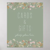 セージグリーンワイルドフラワーブライダルシャワーカードギフト ポスター (正面)
