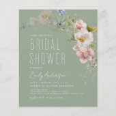 セージグリーンワイルドフラワーブライダルシャワー招待 (正面)