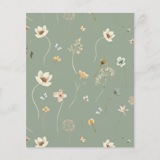 セージグリーンワイルドフラワーブライダルシャワー招待 (裏面)