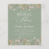 セージグリーンワイルドフラワーブライダルシャワー招待 チラシ (正面)
