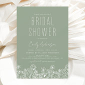 セージグリーンワイルドフラワーブライダルシャワー エレガント 招待状