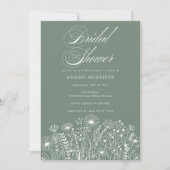 セージグリーンワイルドフラワーブライダルシャワー 招待状 (正面)