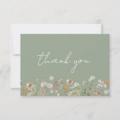 セージグリーンワイルドフラワーベビーイン開花ベビーシャワー サンキューカード (正面)