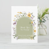 セージグリーンワイルドフラワーベビーイン開花ベビーシャワー サンキューカード (スタンド正面)