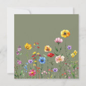 セージグリーンワイルドフラワーベビーイン開花ベビーシャワー 招待状 (裏面)