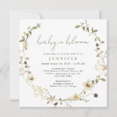 セージグリーンワイルドフラワーベビーイン開花ベビーシャワー 招待状 (正面)