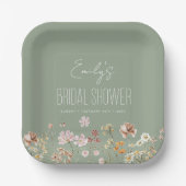 セージグリーンワイルドフラワーボホブライダルシャワーイン開花 ペーパープレート (正面)