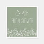 セージグリーンワイルドフラワーボホブライダルシャワーナプキンス スタンダードカクテルナプキン (正面)