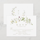 セージグリーンワイルドフラワーボホ素朴ウェディングRSVP 出欠カード (正面/裏面)