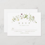 セージグリーンワイルドフラワーボホ素朴ウェディングRSVP 出欠カード (正面/裏面)