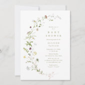 セージグリーンワイルドフラワーボホ素朴ベビーシャワー 招待状 (正面)