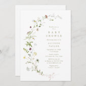 セージグリーンワイルドフラワーボホ素朴ベビーシャワー 招待状 (正面/裏面)