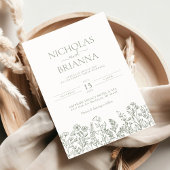 セージグリーンワイルドフラワーボホ結婚のモノグラム 招待状