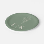 セージグリーンワイルドフラワーボホ結婚ズ ペーパープレート (アングル)