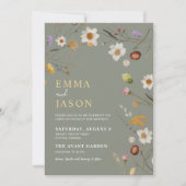 セージグリーンワイルドフラワーボホ結婚式招待状 招待状 (正面)