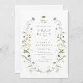 セージグリーンワイルドフラワーボー素朴ホ卒業 招待状 (正面/裏面)