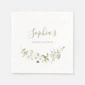 セージグリーンワイルドフラワーボ素朴ホブライダルシャワー スタンダードカクテルナプキン (正面)