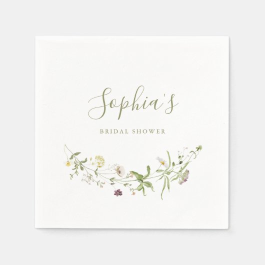 セージグリーンワイルドフラワーボ素朴ホブライダルシャワー スタンダードカクテルナプキン (正面)