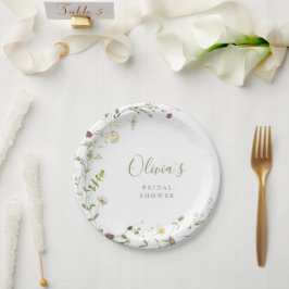 セージグリーンワイルドフラワーボ素朴ホブライダルシャワー ペーパープレート
