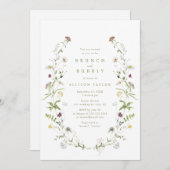 セージグリーンワイルドフラワーボ素朴ホブライダルシャワー 招待状 (正面/裏面)