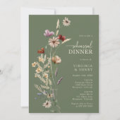 セージグリーンワイルドフラワーリハーサルディナー 招待状 (正面)