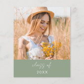 セージグリーンワイルドフラワー卒業パーティー招待状 (裏面)