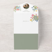 セージグリーンワイルドフラワー庭園の結婚式 オールインワン招待状 (外側)