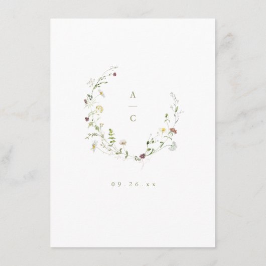 セージグリーンワイルドフラワー素朴ボホ結婚の詳細 エンクロージャーカード (裏面)