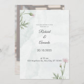 セージグリーンワイルドフラワー結婚式招待状 招待状 (正面/裏面)
