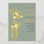セージグリーンワイルドフラワー結婚式招待状 箔シーズンカード (正面)