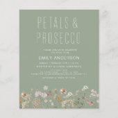 セージグリーンワイルドフラワー花びら&プロセッコ招待状 (正面)