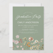 セージグリーンワイルドフラワー開花卒業パーティー 招待状 (正面)