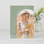 セージグリーンワイルドフラワー開花卒業パーティー 招待状 (スタンド正面)